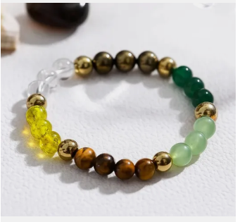 GREEN AVENTURINE, TIGERS EYE, CITRINE, GREEN JADE BAND